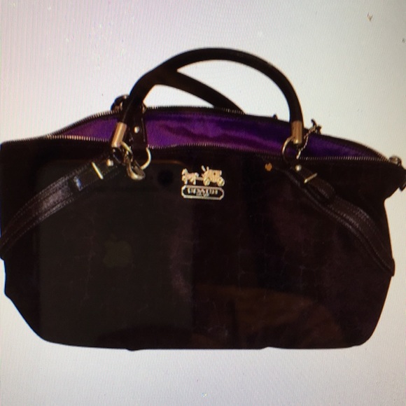 Coach 15949 Brown Suede Satchel w/ Purple Interior - Picture 7 of 8